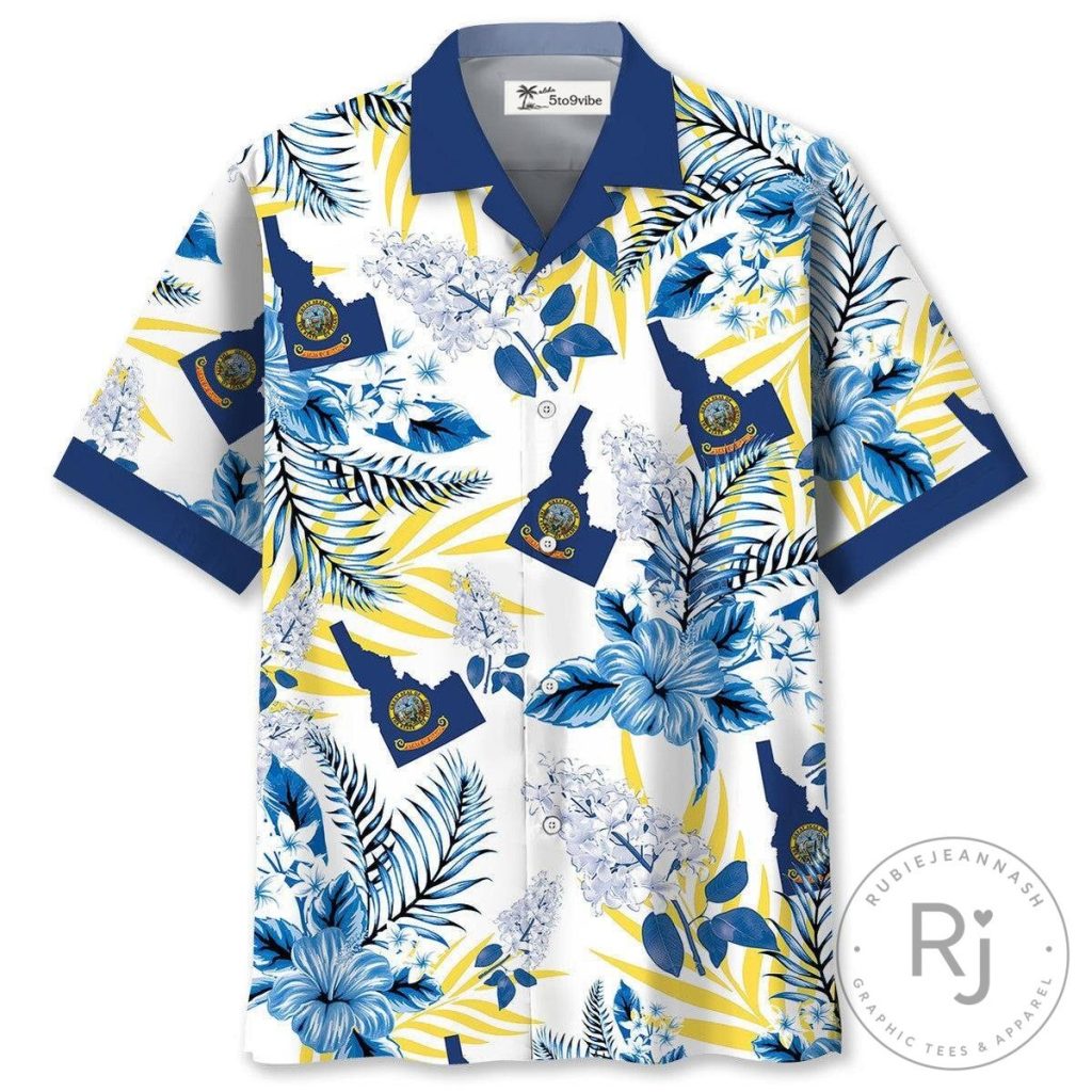 Idaho State Map and Seal Tropical Floral Hawaiian Shirt