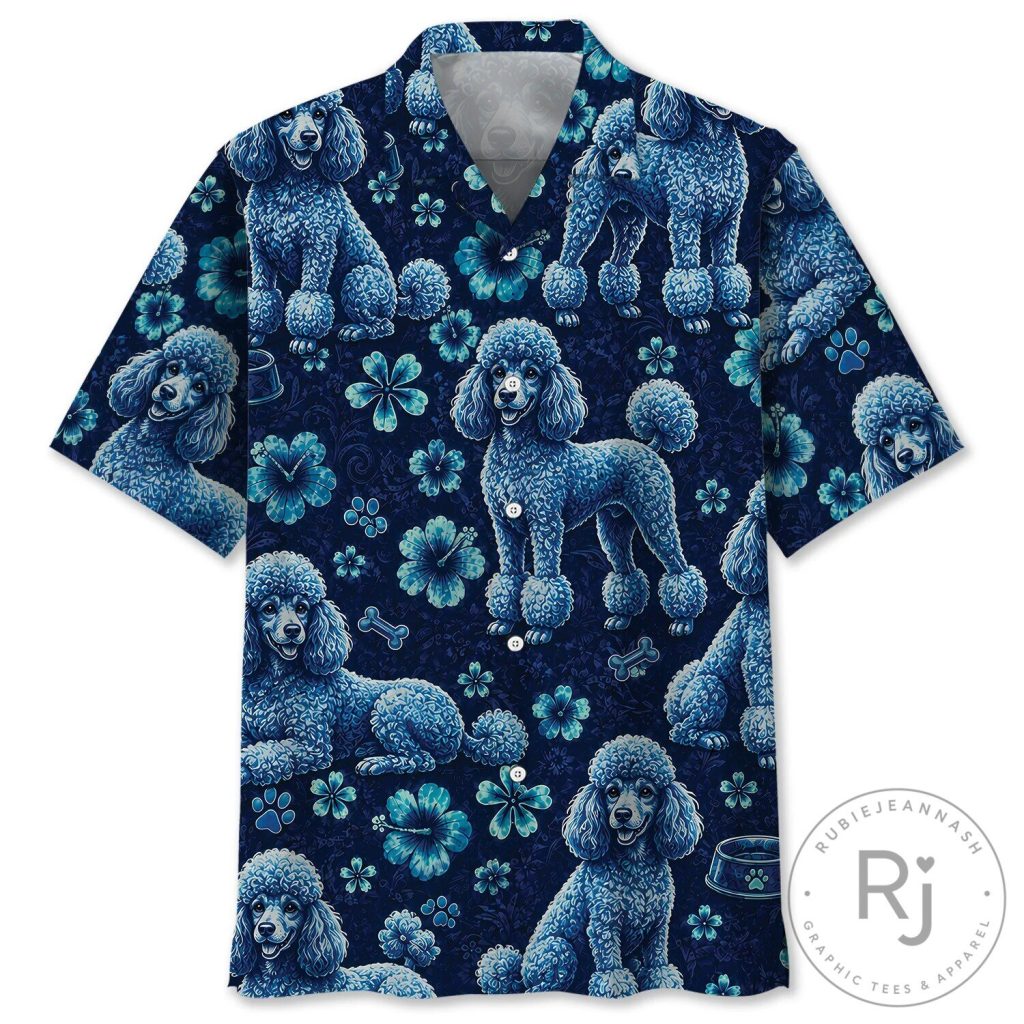 Blue Poodle Dog Tropical Hibiscus Hawaiian Shirt for Men and Women Blue Poodle Dog Tropical Hibiscus Hawaiian Shirt for Men and Women