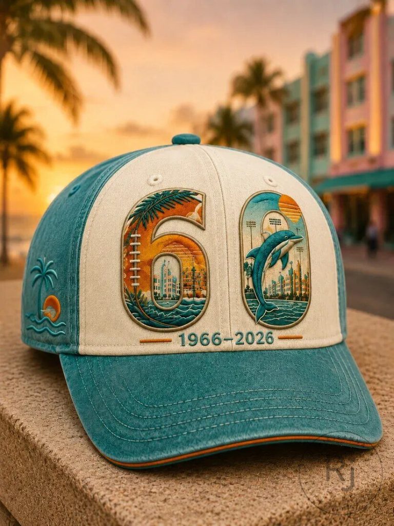 Miami Dolphins 60th Anniversary Fan Baseball Cap Hat 1966-2026 12 Miami Dolphins 60th Anniversary Fan Baseball Cap Hat 1966-2026