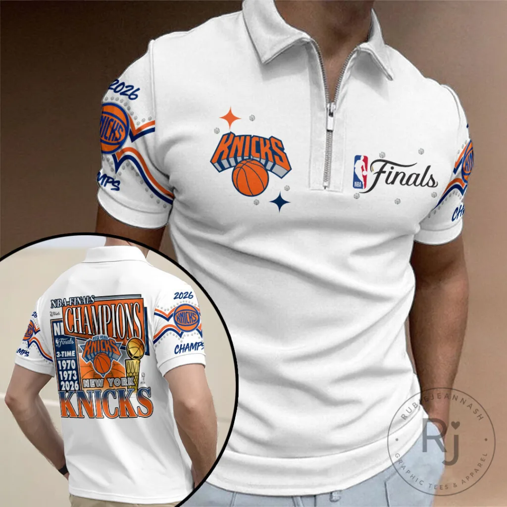 New York Knicks 2026 NBA Finals Champions White Polo Shirt 39 New York Knicks 2026 NBA Finals Champions White Polo Shirt