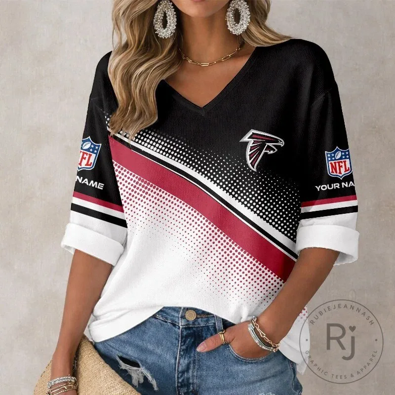 Atlanta Falcons NFL Team Women's V-Neck Long Sleeve Shirt Personalized 5 Atlanta Falcons NFL Team Women