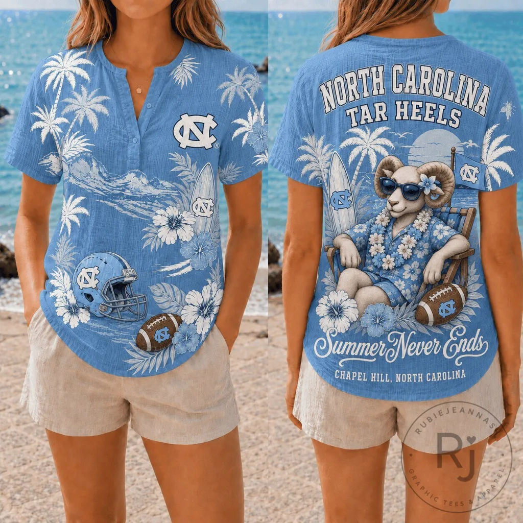 North Carolina Tar Heels Summer Never Ends Hawaiian Shirt North Carolina Tar Heels Summer Never Ends Hawaiian Shirt