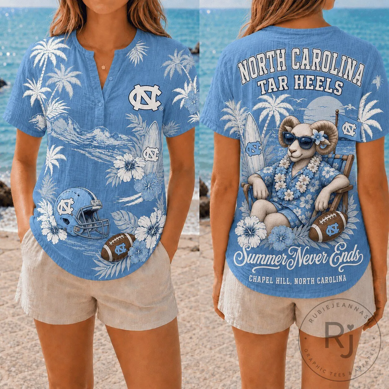 North Carolina Tar Heels Summer Never Ends Hawaiian Shirt