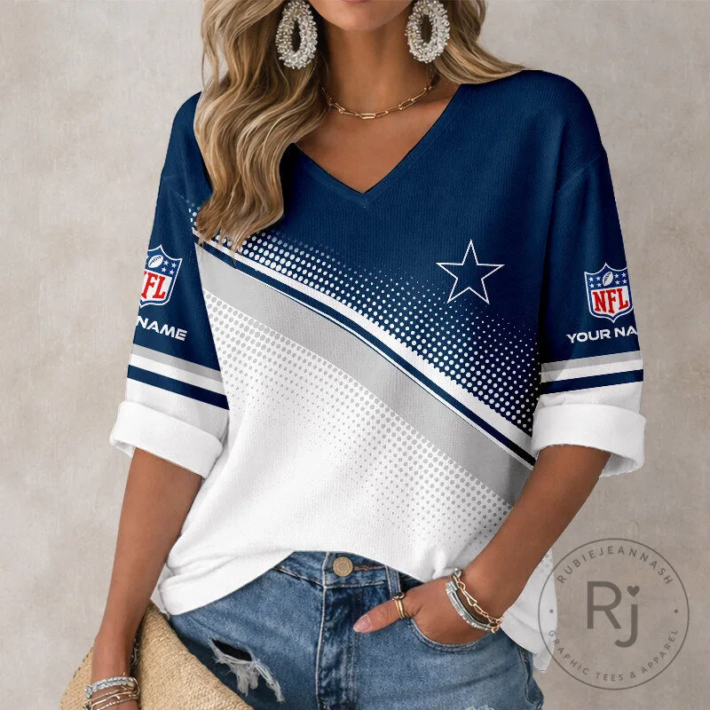 Dallas Cowboys NFL Team Women's V-Neck Long Sleeve Shirt 1 Dallas Cowboys NFL Team Women's V-Neck Long Sleeve Shirt