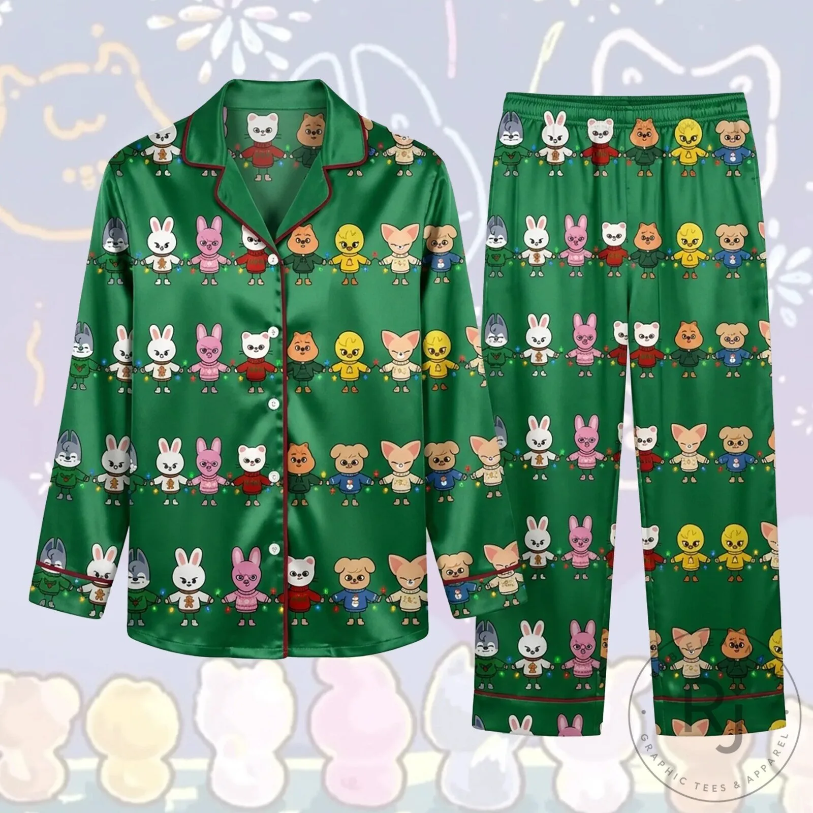 Stray Kids Skzoo Christmas Holiday Green Pajamas Set