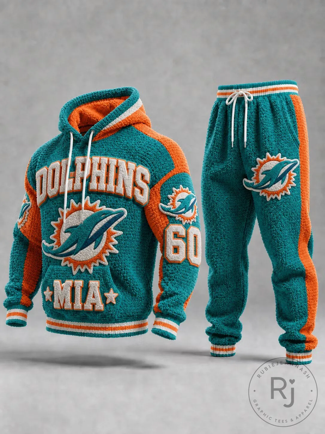 Miami Dolphins Football Team Logo Embroidered Sherpa Fleece Hoodie and Pants Set