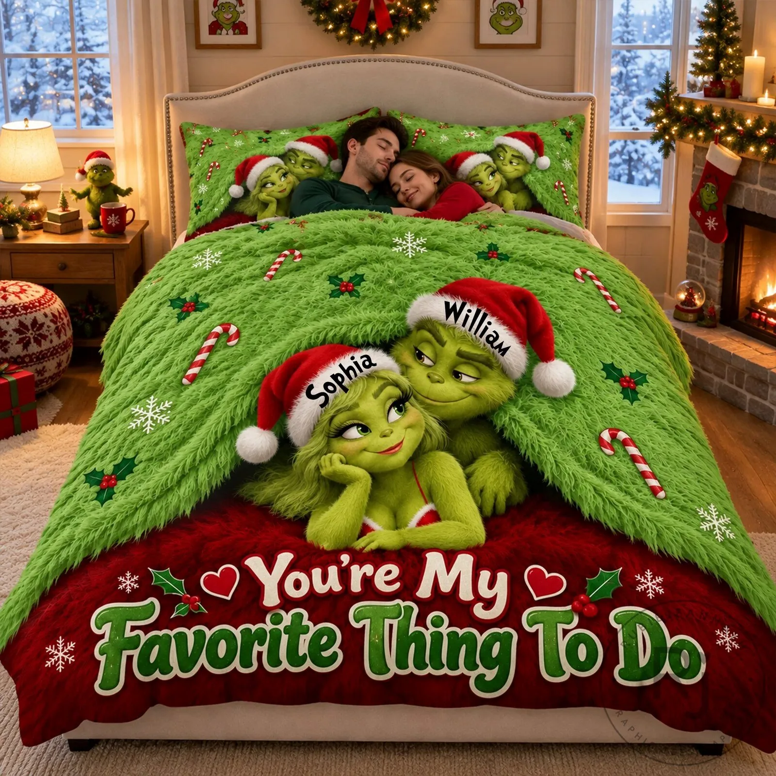Grinch and Grinchette You're My Favorite Thing To Do Christmas Quilt Bedding Set 9 Grinch and Grinchette You