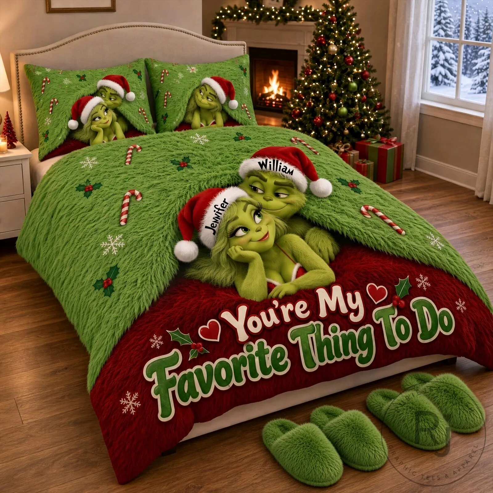 Grinch and Grinchette You're My Favorite Thing To Do Christmas Quilt Bedding Set 11 Grinch and Grinchette You
