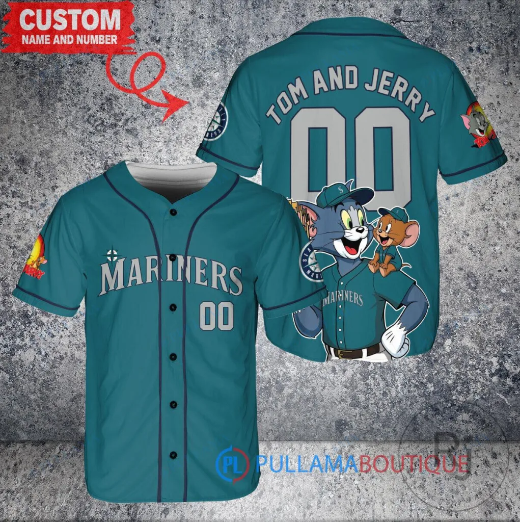 Seattle Mariners Baseball Tom and Jerry Cartoon Custom Jersey 29 Seattle Mariners Baseball Tom and Jerry Cartoon Custom Jersey