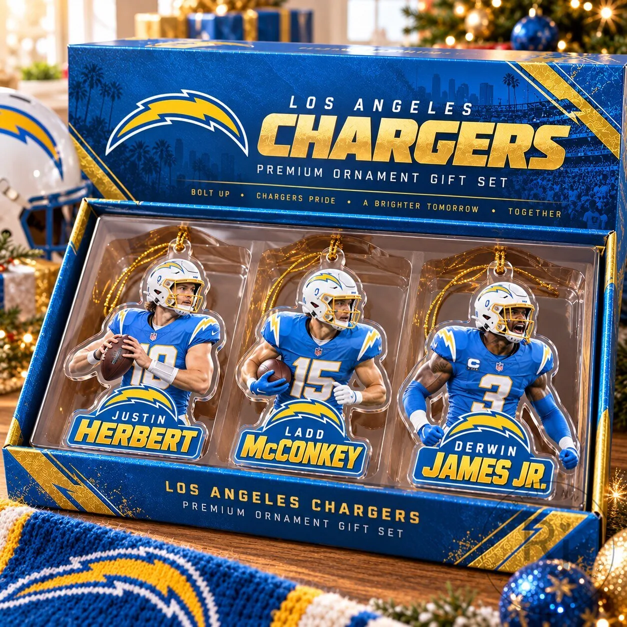 Los Angeles Chargers NFL Premium Acrylic Christmas Ornament Gift Set