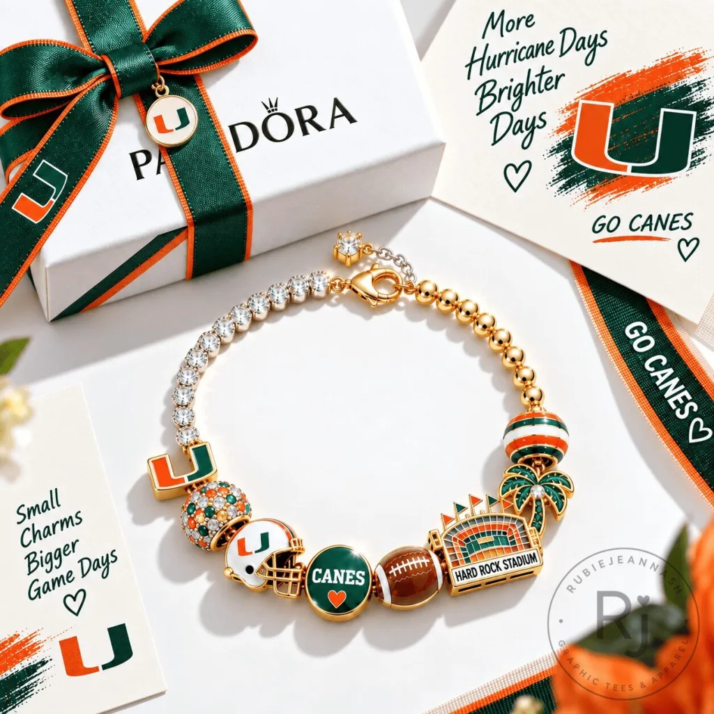 University of Miami Hurricanes Football Charm Bracelet with Hard Rock Stadium University of Miami Hurricanes Football Charm Bracelet with Hard Rock Stadium