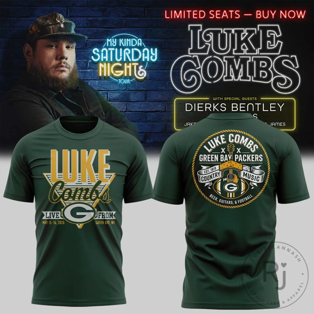 Limited Edition Veterans Day Shoes by .ATL 15 Lambeau Field Luke Combs My Kinda Saturday Night Tour Green Bay Packers T-Shirt