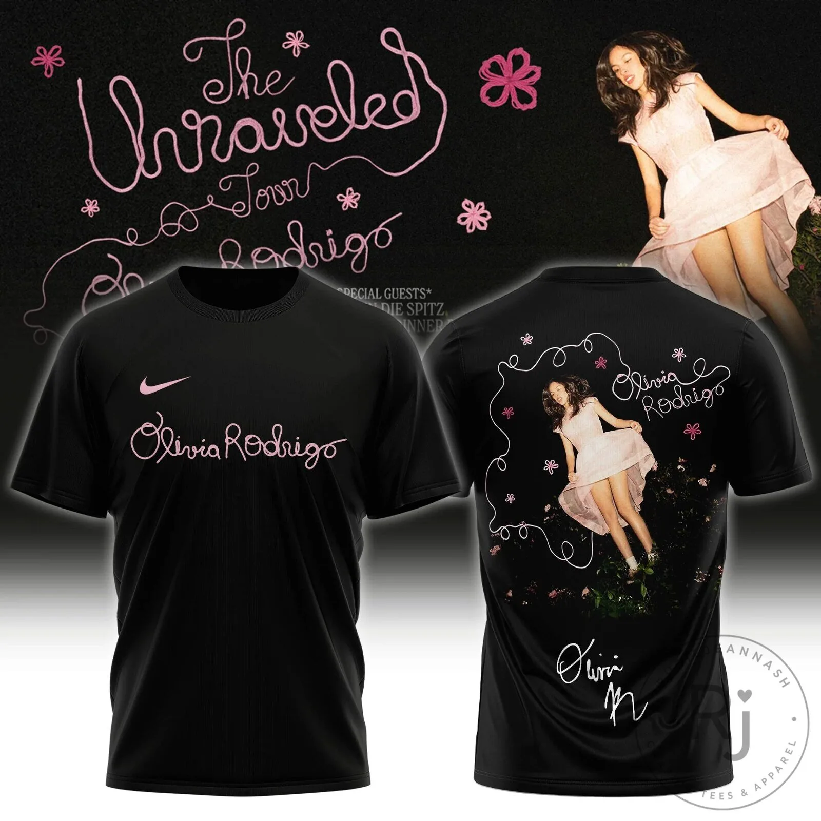Olivia Rodrigo The Unraveled Tour Black Graphic T-Shirt