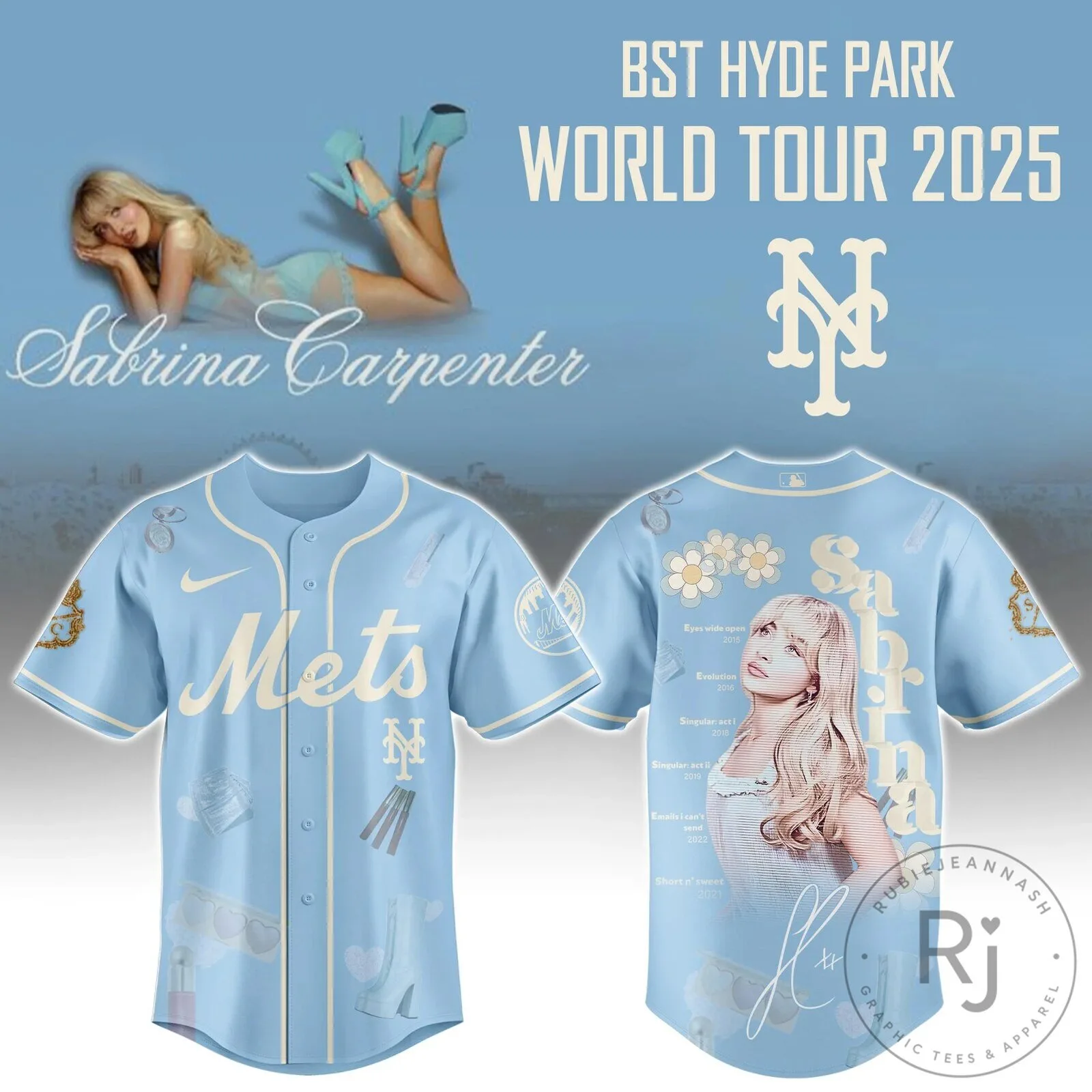 Sabrina Carpenter New York Mets Baseball Jersey Short N Sweet Tour 2025 5 Sabrina Carpenter New York Mets Baseball Jersey Short N Sweet Tour 2025