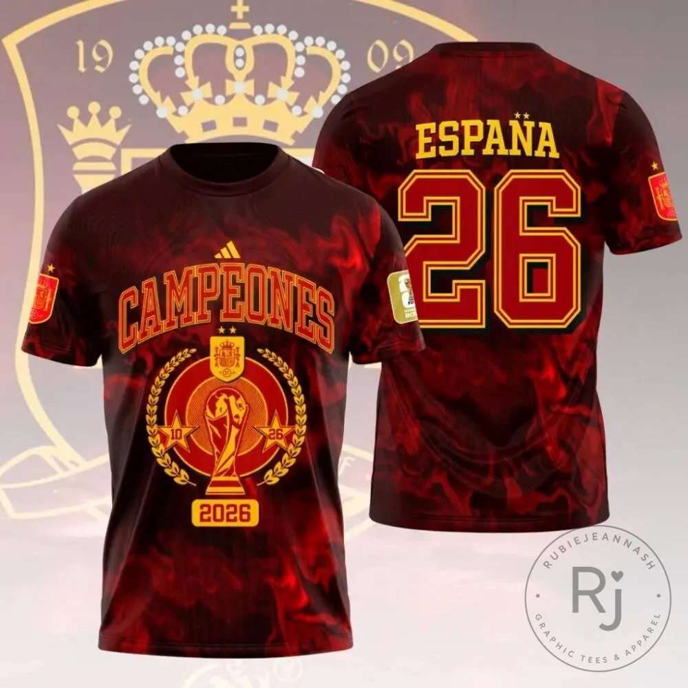Spain National Football Team World Cup Champions 2026 Commemorative T-Shirt