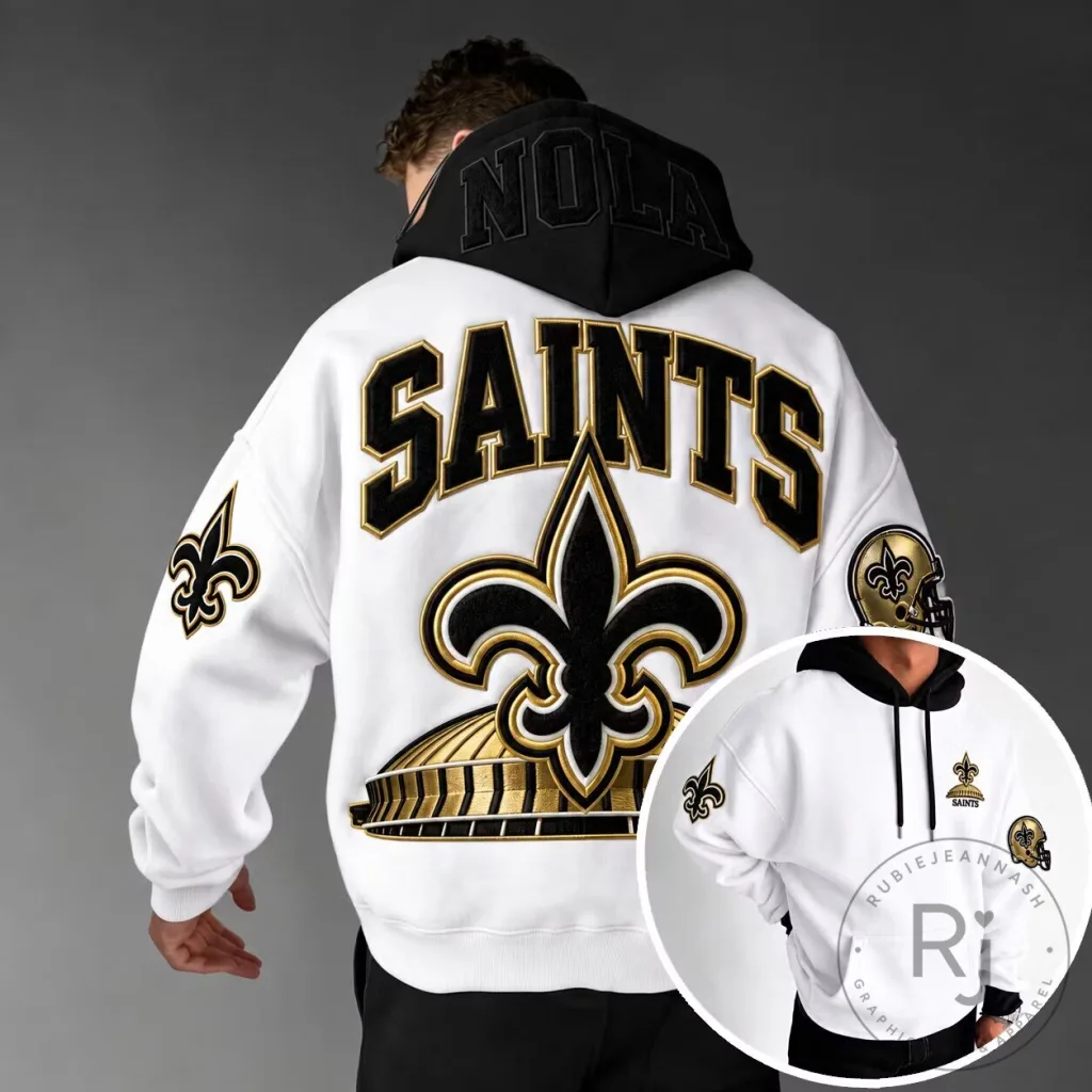 Fleur-de-lis Hoodie in Black and Gold for New Orleans Saints Football Team Fans Fleur-de-lis Hoodie in Black and Gold for New Orleans Saints Football Team Fans