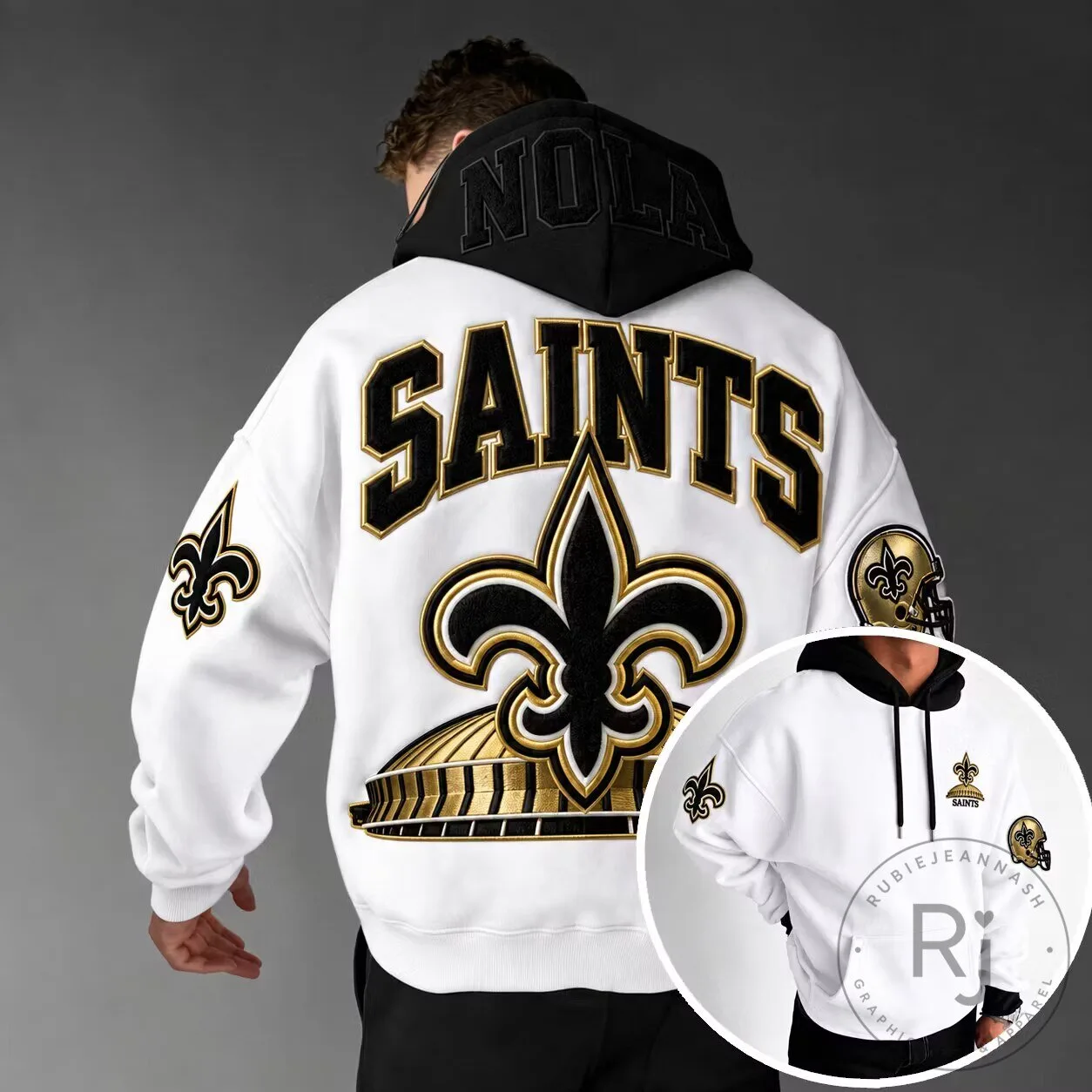 Fleur-de-lis Hoodie in Black and Gold for New Orleans Saints Football Team Fans 5 Fleur-de-lis Hoodie in Black and Gold for New Orleans Saints Football Team Fans