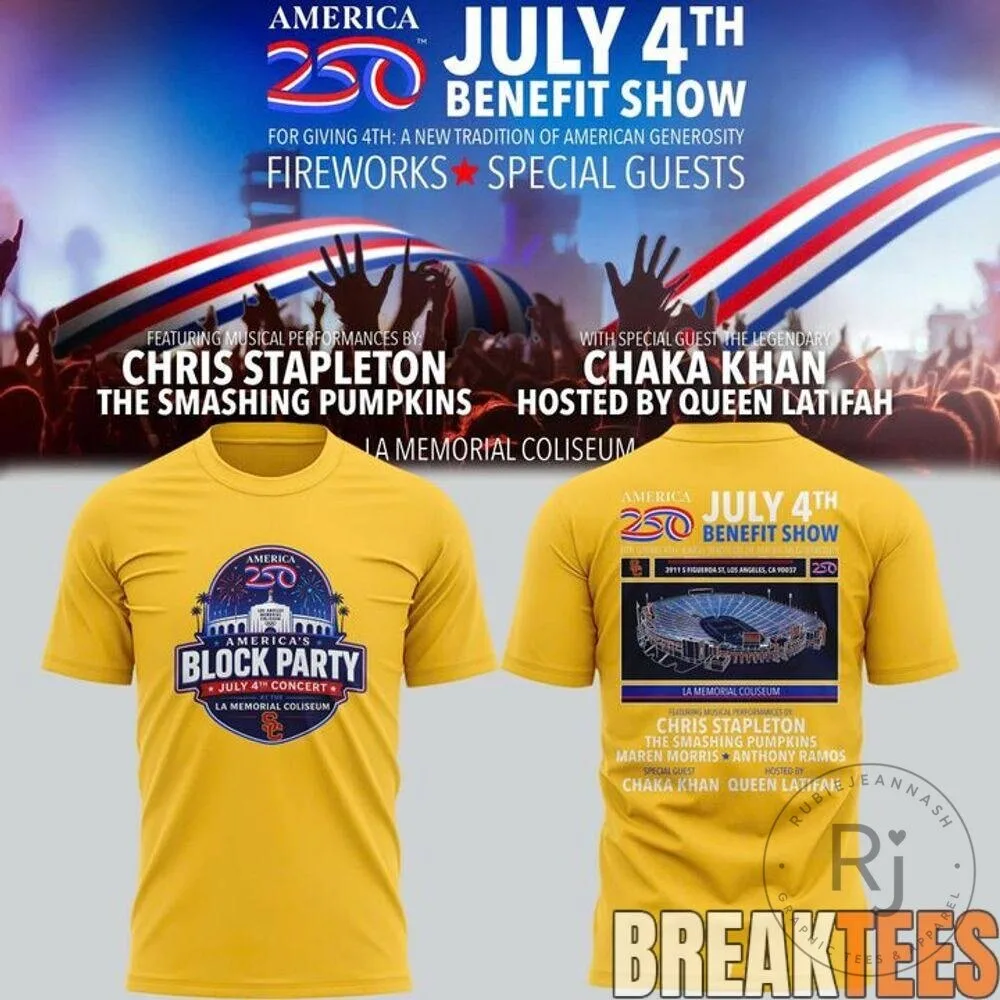 America 250 July 4th Benefit Show Block Party Yellow T-Shirt 6 America 250 July 4th Benefit Show Block Party Yellow T-Shirt