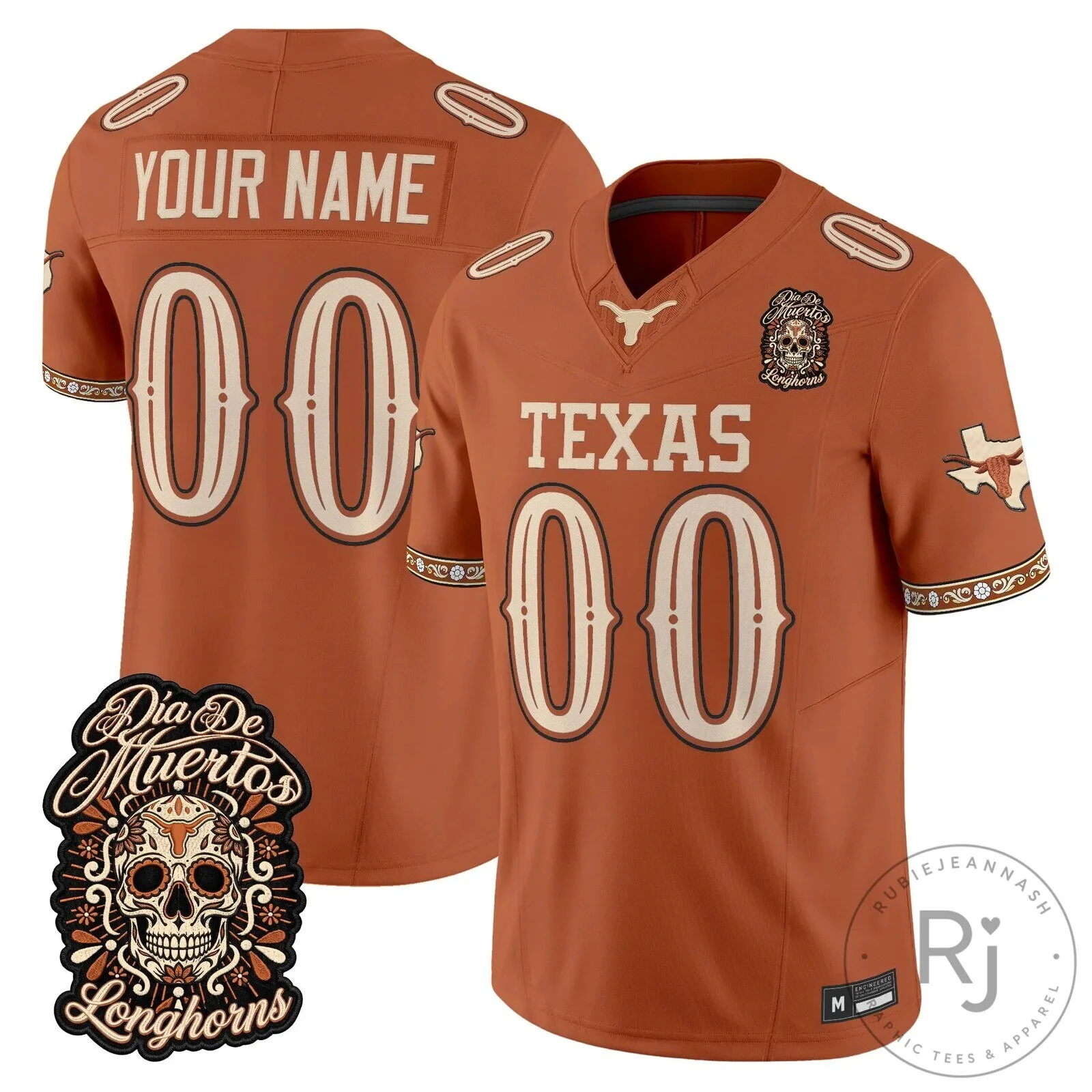 Texas Longhorns Dia de los Muertos Custom Football Jersey