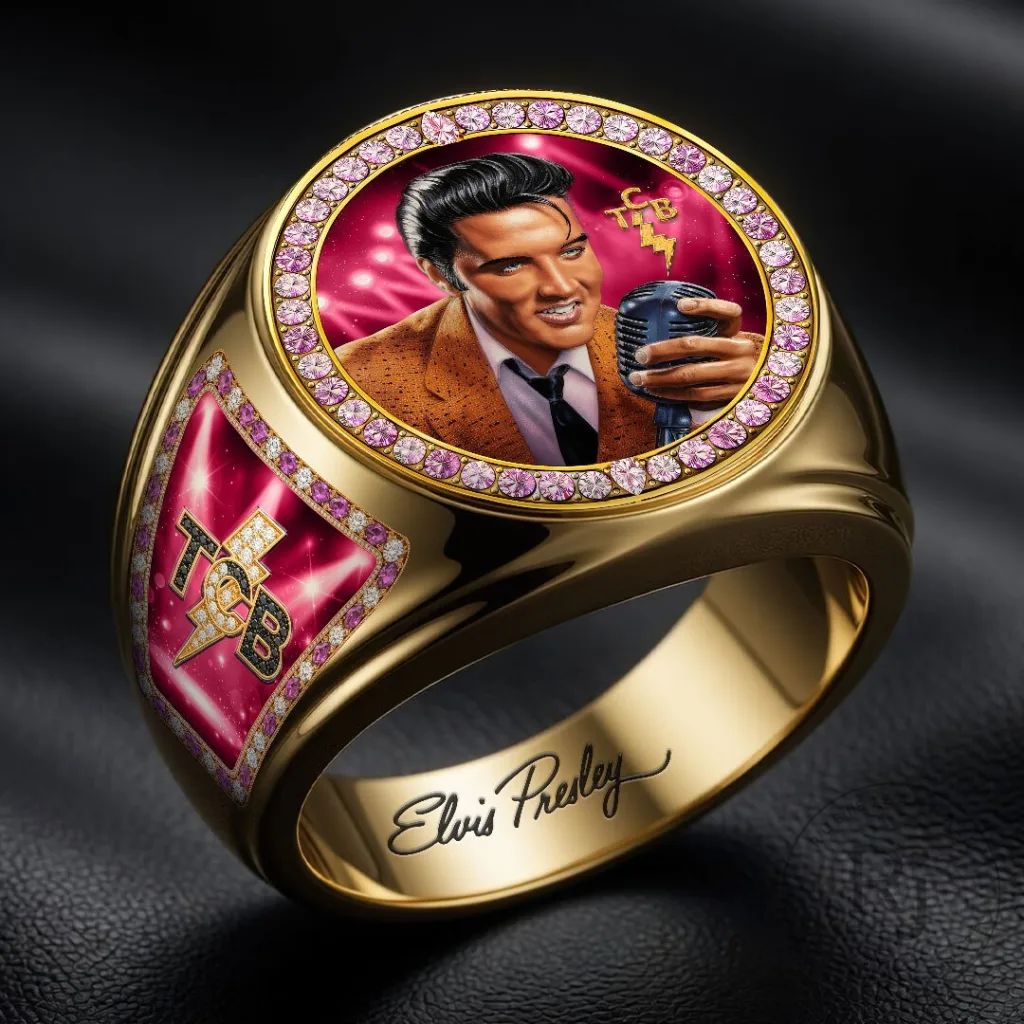Premium GNSB Beer Glass & Bottle Opener TNSM 1 Elvis Presley Taking Care of Business Gold Tone Ring