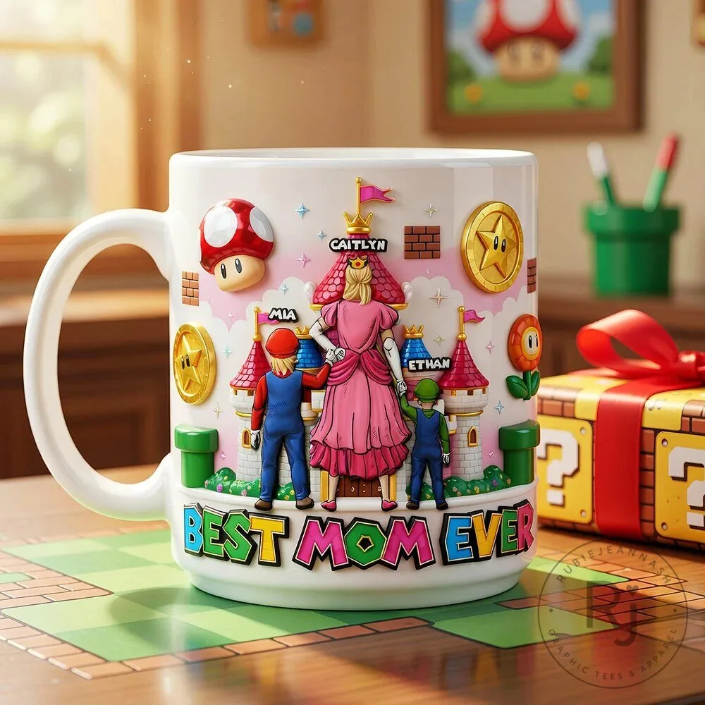 Super Mario Brothers Best Mom Ever Personalized Princess Peach and Kids Mug 8 Super Mario Brothers Best Mom Ever Personalized Princess Peach and Kids Mug