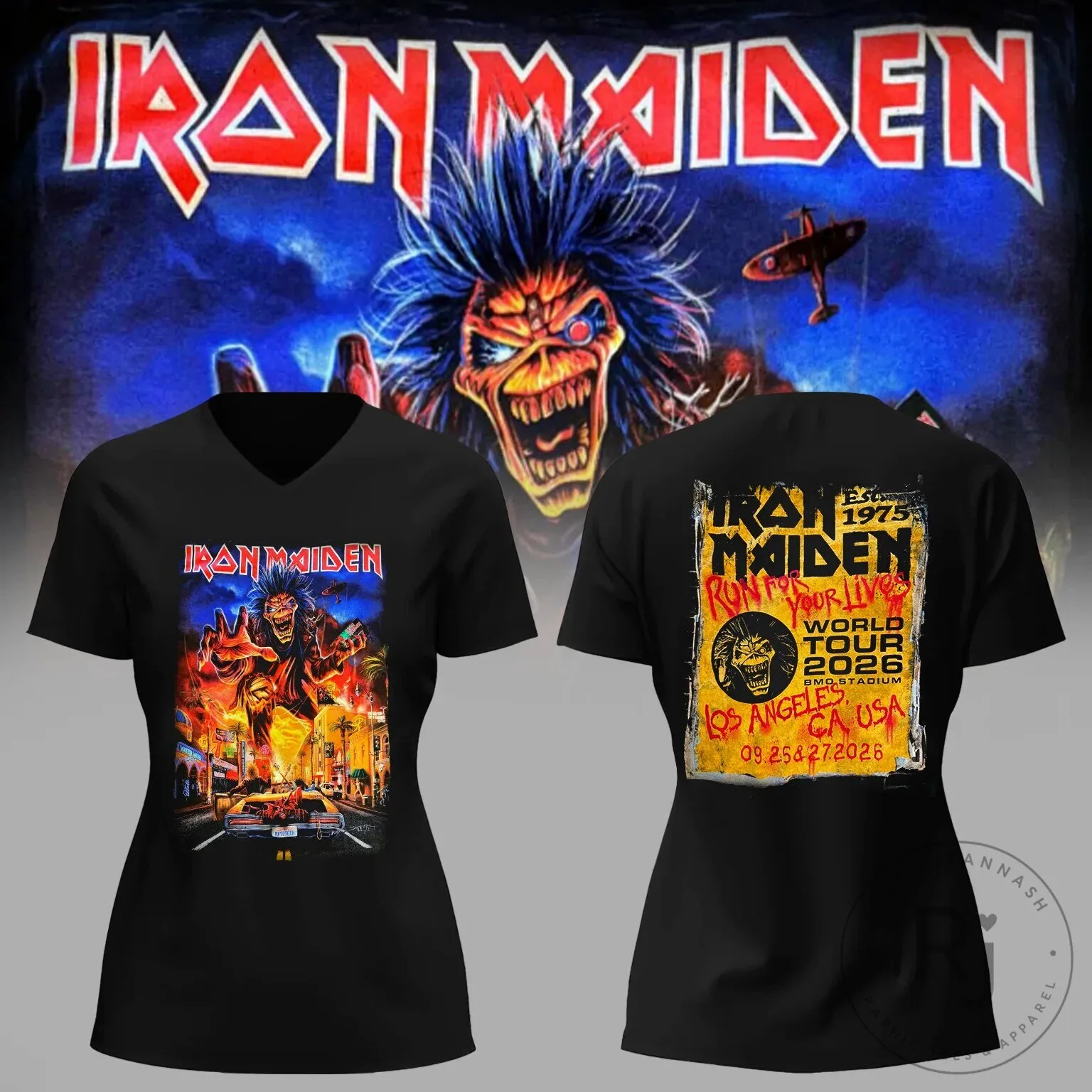 Iron Maiden Run For Your Lives World Tour 2026 Los Angeles Concert V-Neck T-Shirt 2 Iron Maiden Run For Your Lives World Tour 2026 Los Angeles Concert V-Neck T-Shirt