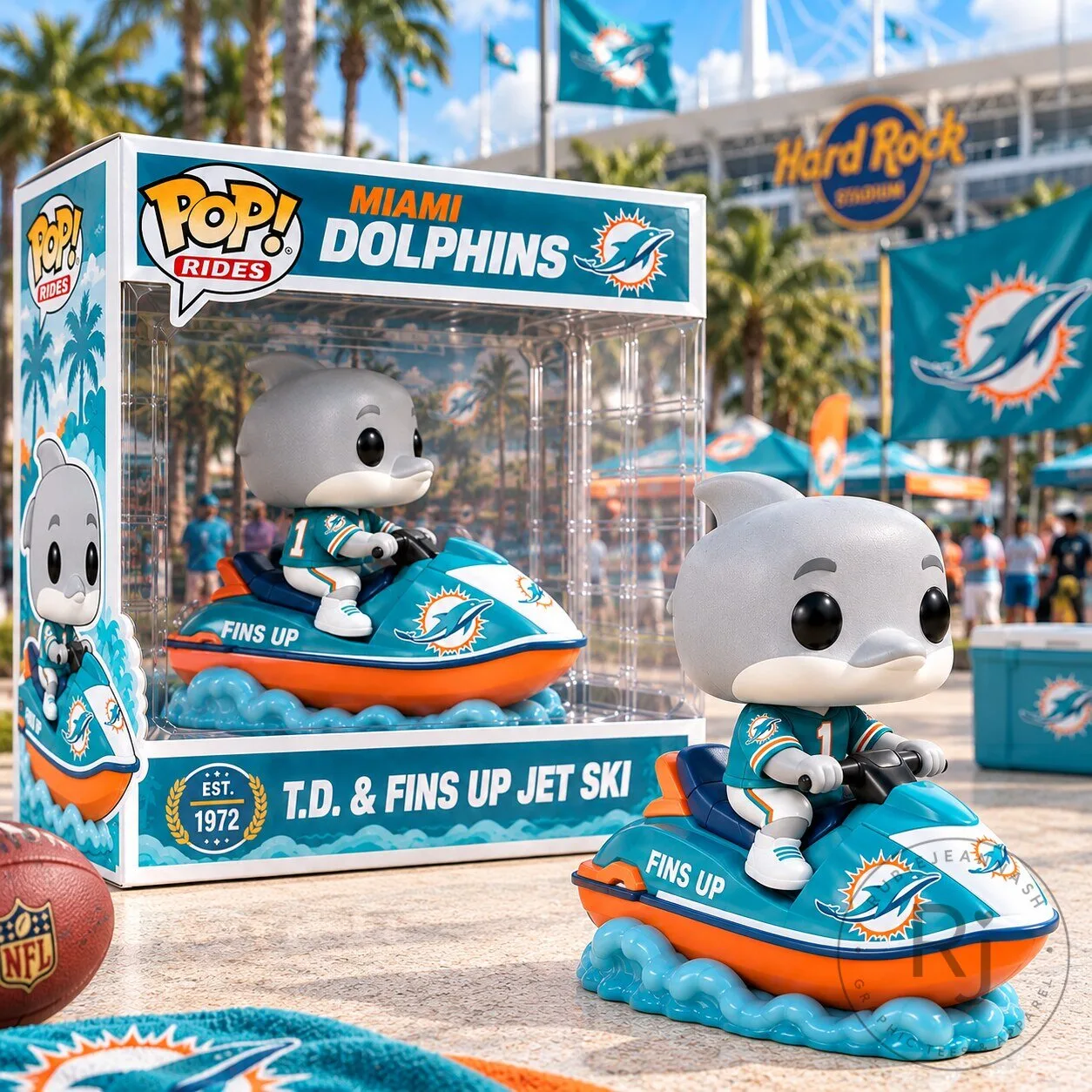 Miami Dolphins T.D. and Fins Up Jet Ski Funko Pop! Rides Figurine 1 Miami Dolphins T.D. and Fins Up Jet Ski Funko Pop! Rides Figurine