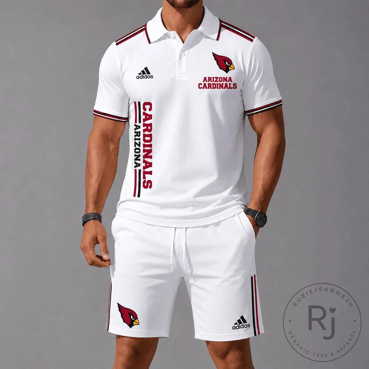 White Polo Shirt and Shorts Set for Arizona Cardinals Football Team