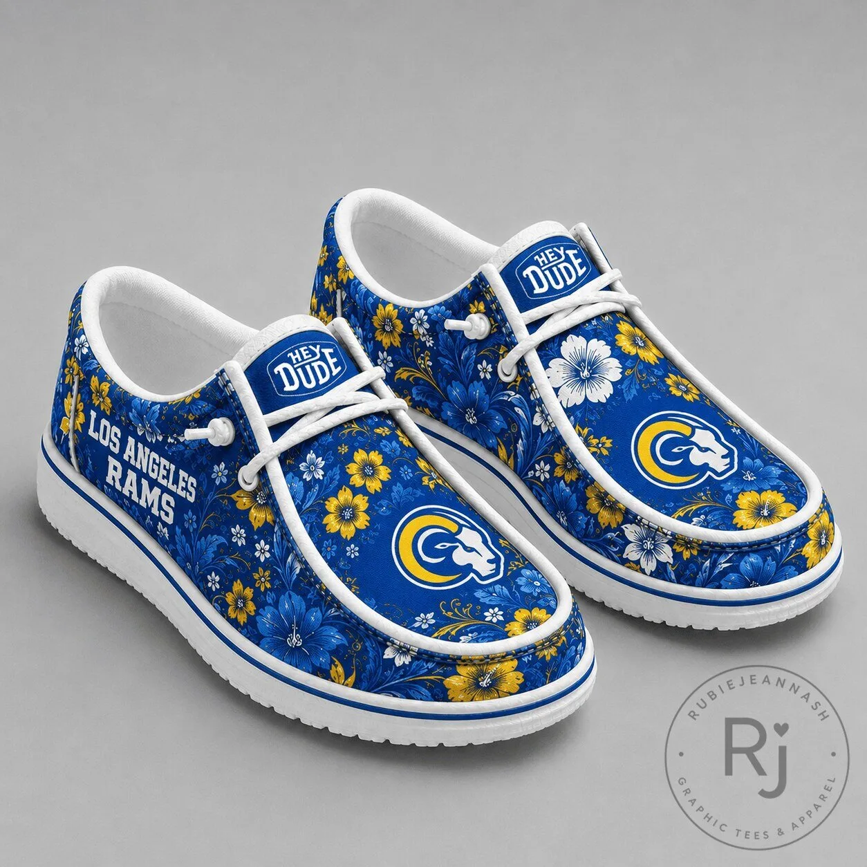 Los Angeles Rams Team Colors Floral Pattern Casual Loafer Shoes