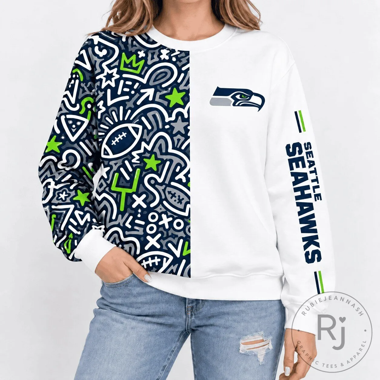Seattle Seahawks Doodle Art Football Team Logo Fan Sweatshirt 2 Seattle Seahawks Doodle Art Football Team Logo Fan Sweatshirt