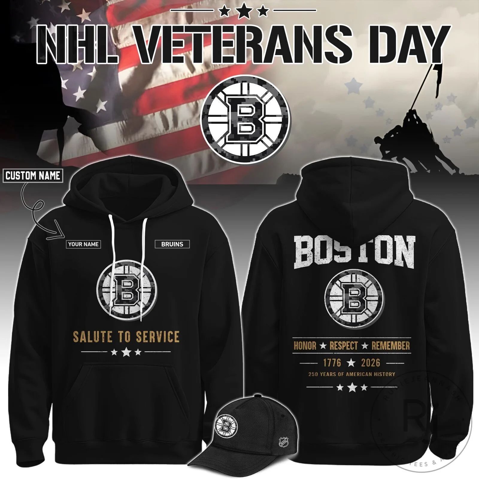 Boston Bruins NHL Veterans Day Salute To Service Black Hoodie