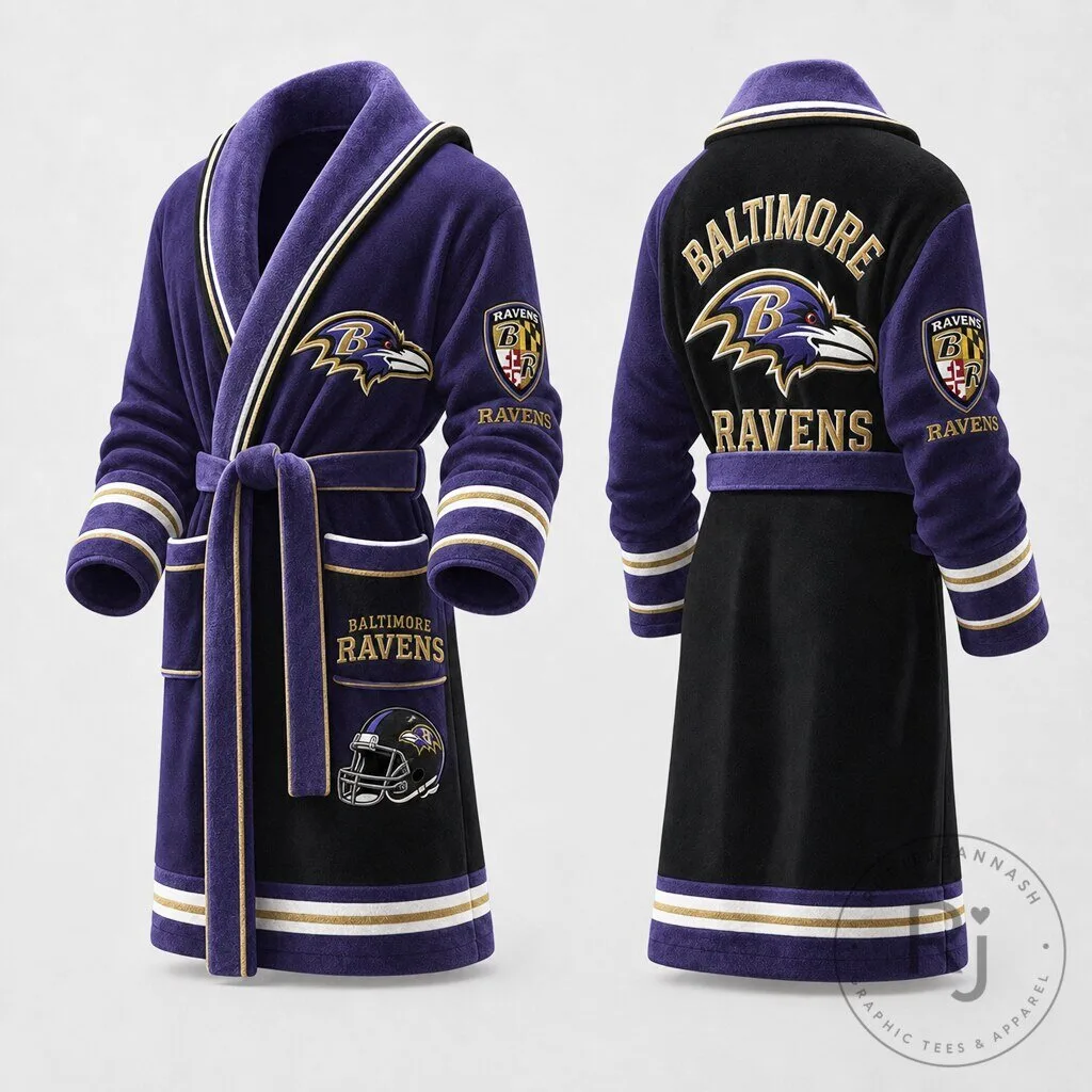 Baltimore Ravens Football Team Logo Plush Terry Cloth Bathrobe