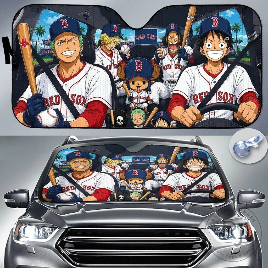 One Piece Boston Red Sox Baseball Anime Car Sunshade Windshield Cover