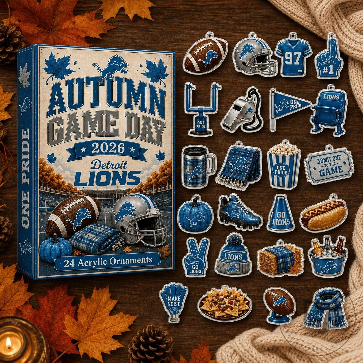 Detroit Lions Fan Autumn Game Day 2026 24-Piece Acrylic Ornament Blind Box Calendar 1 Detroit Lions Fan Autumn Game Day 2026 24-Piece Acrylic Ornament Blind Box Calendar