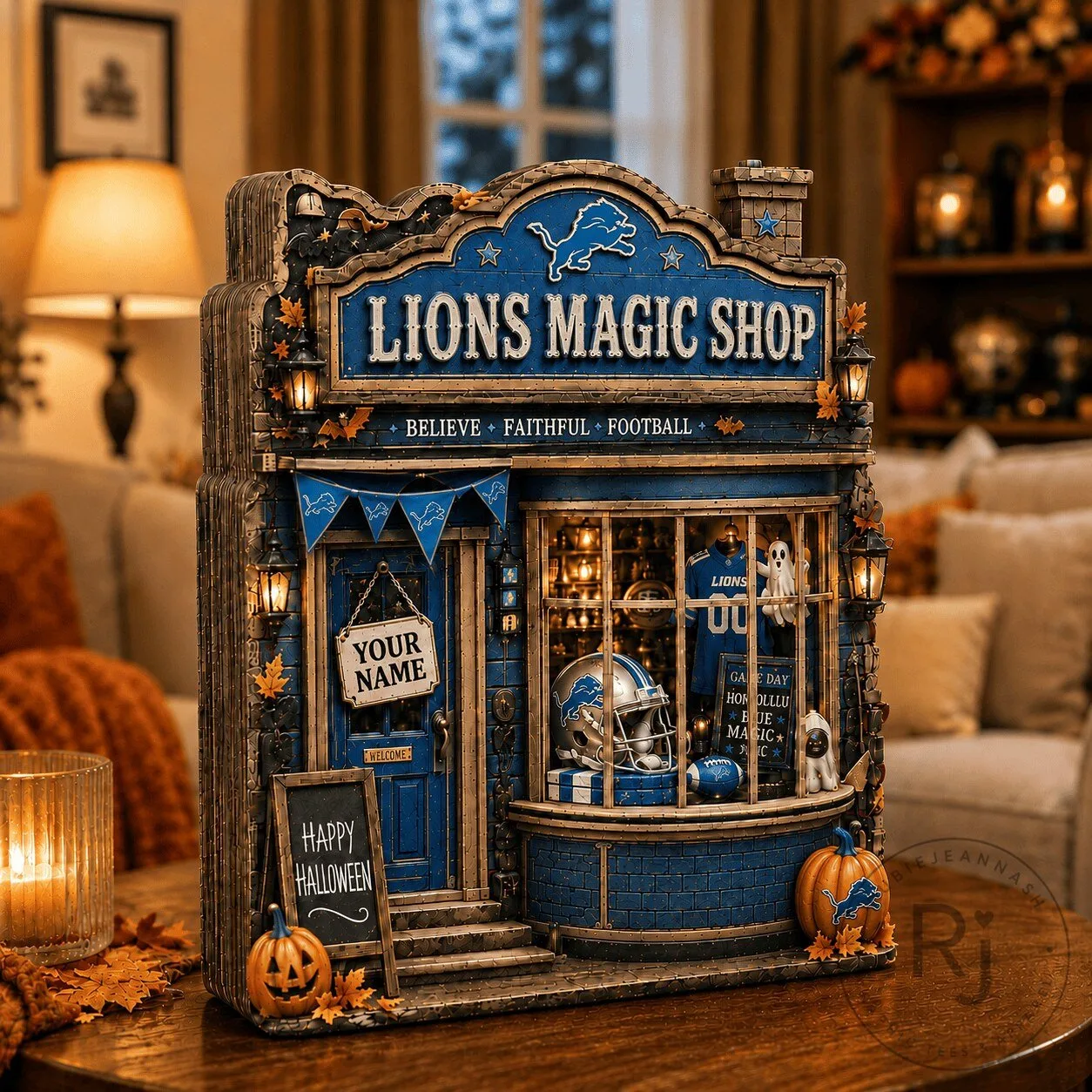 Detroit Lions Fan Magic Shop Wooden Block Halloween Decor 1 Detroit Lions Fan Magic Shop Wooden Block Halloween Decor