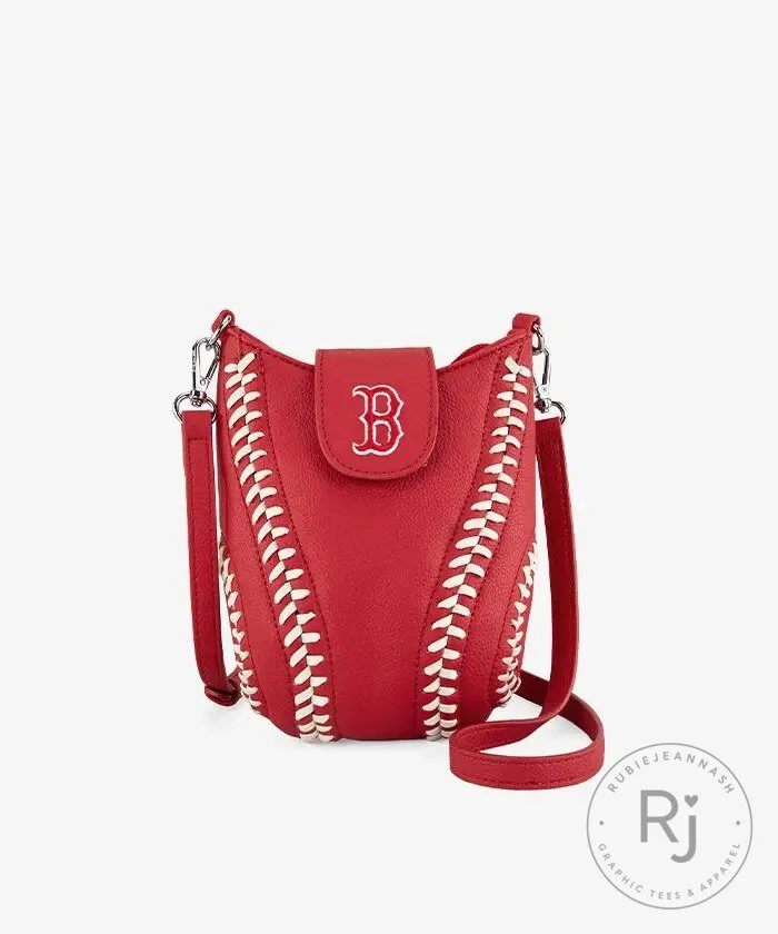 Boston Red Sox Baseball Crossbody Bag with Baseball Seam Stitching