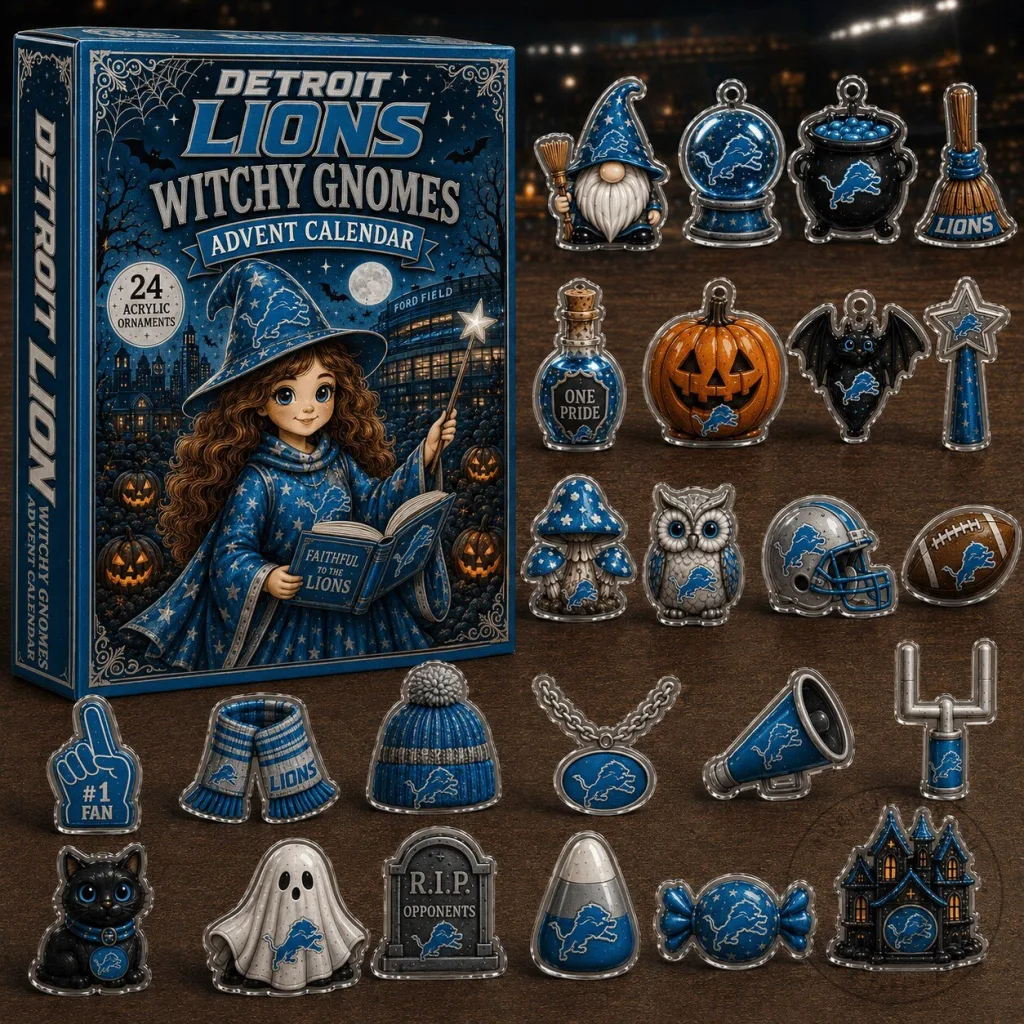 Detroit Lions Fan Witchy Gnomes Advent Calendar with 24 Acrylic Ornaments Detroit Lions Fan Witchy Gnomes Advent Calendar with 24 Acrylic Ornaments