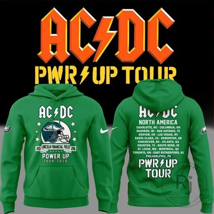 Green Hoodie for AC/DC's Power Up Tour 2026 Featuring the Philadelphia Eagles