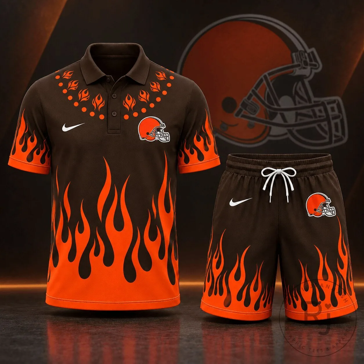 Cleveland Browns Shorts Set with Flame Graphic Polo Shirt 5 Cleveland Browns Shorts Set with Flame Graphic Polo Shirt