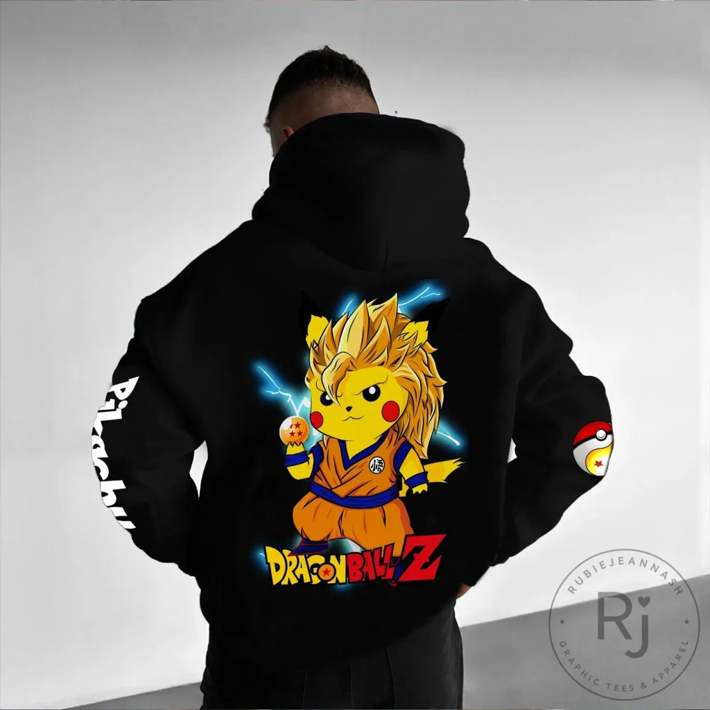Dragon Ball Z Super Saiyan Pikachu Unisex Black Graphic Hoodie Dragon Ball Z Super Saiyan Pikachu Unisex Black Graphic Hoodie