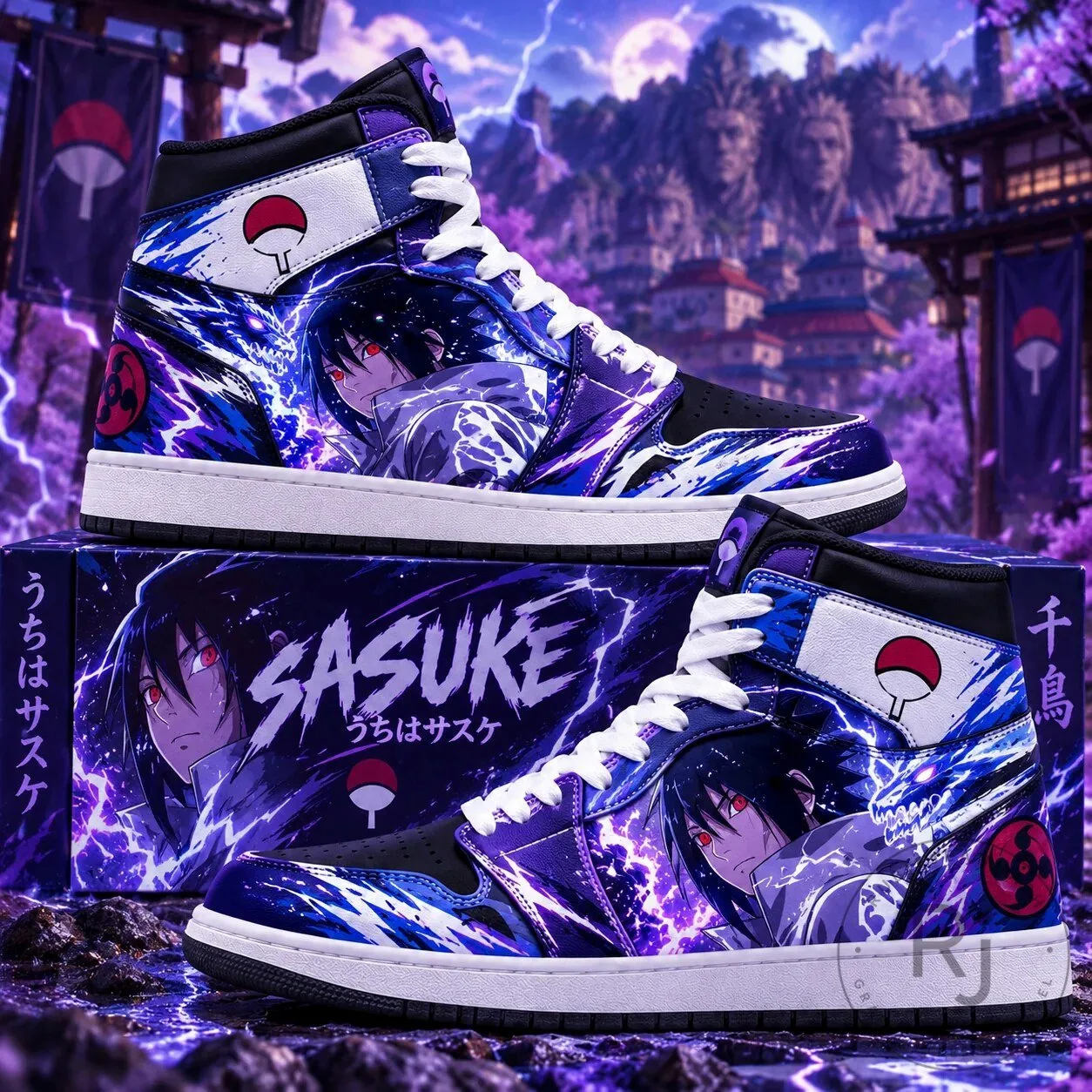 Sasuke Uchiha Lightning Style Anime High Top Sneakers