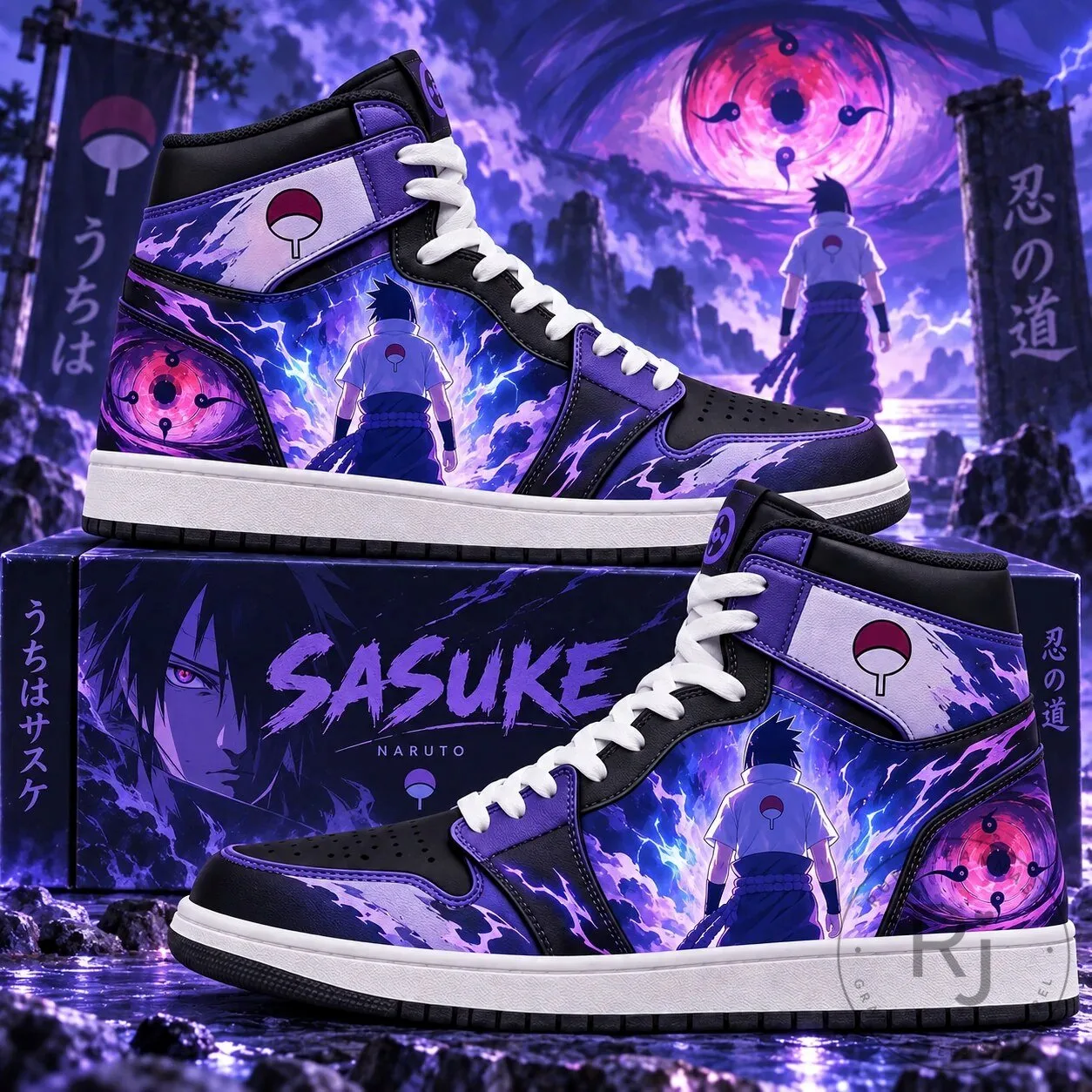 Sasuke Uchiha Lightning Style Anime High Top Sneakers 9 Sasuke Uchiha Lightning Style Anime High Top Sneakers