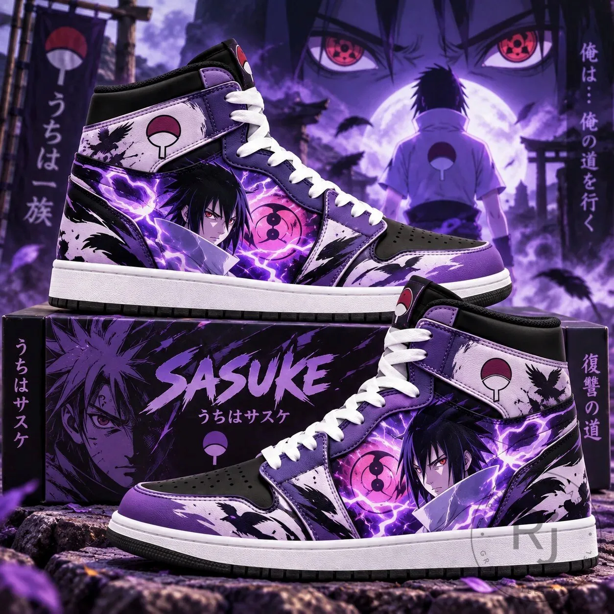 Sasuke Uchiha Lightning Style Anime High Top Sneakers 10 Sasuke Uchiha Lightning Style Anime High Top Sneakers