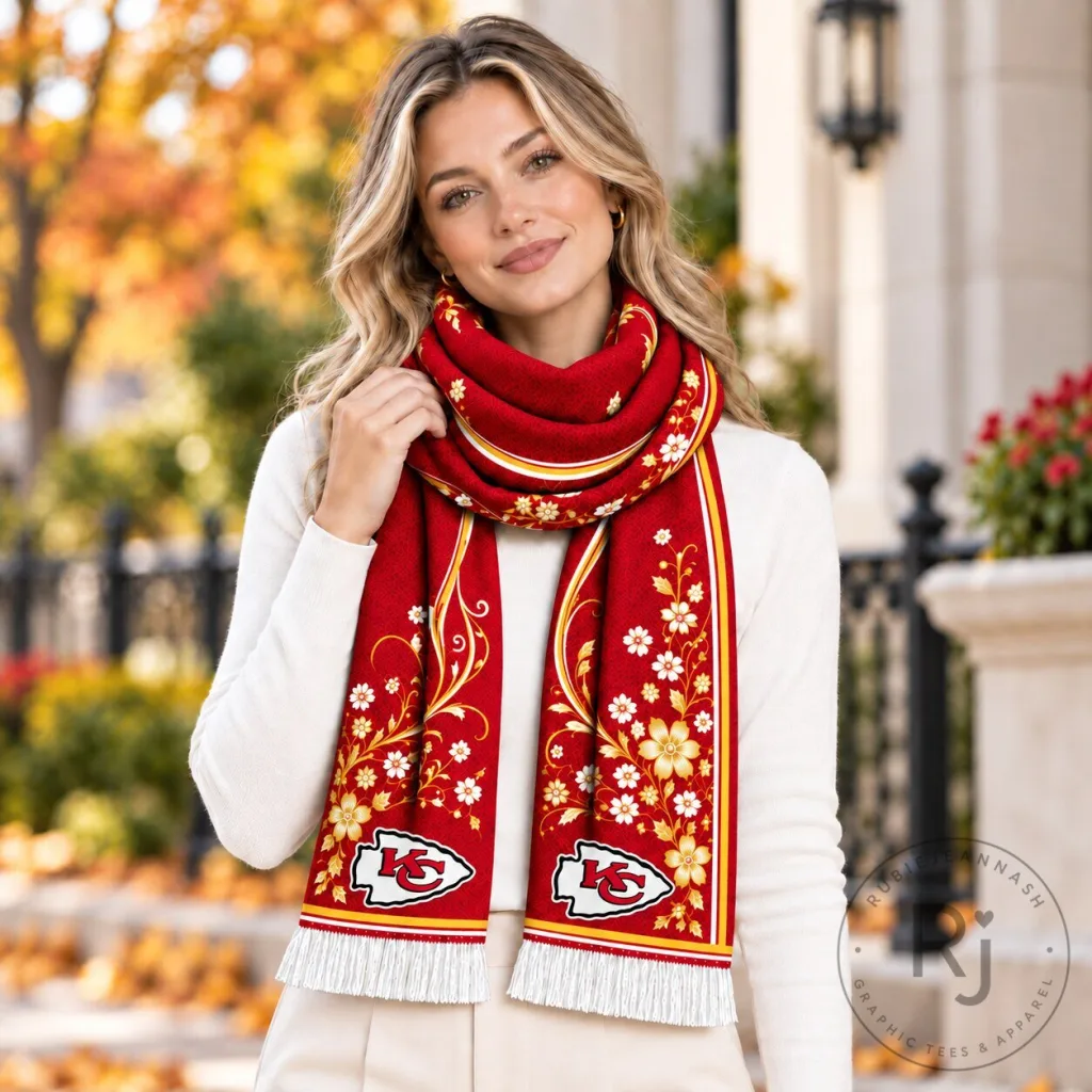 Kansas City Chiefs Red Floral Pattern Winter Scarf for Women