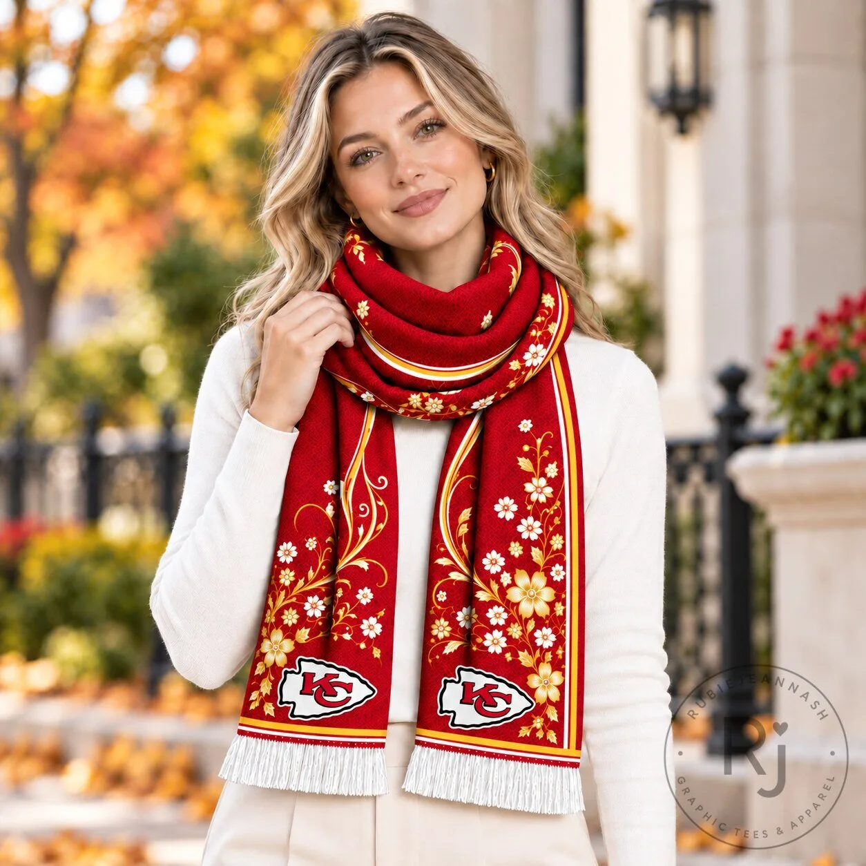 Kansas City Chiefs Red Floral Pattern Winter Scarf for Women