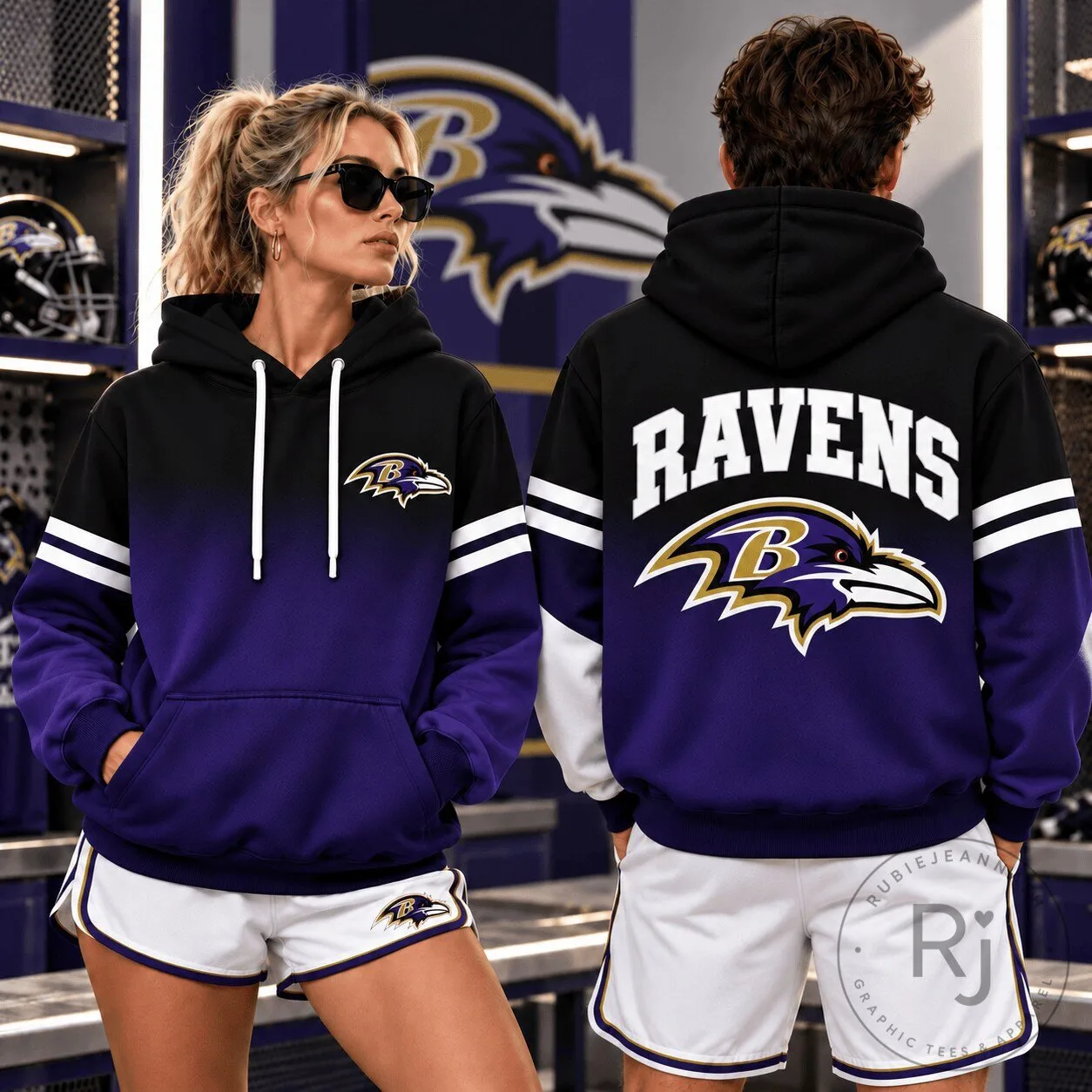 Baltimore Ravens NFL Team Color Block Gradient Design Hoodie