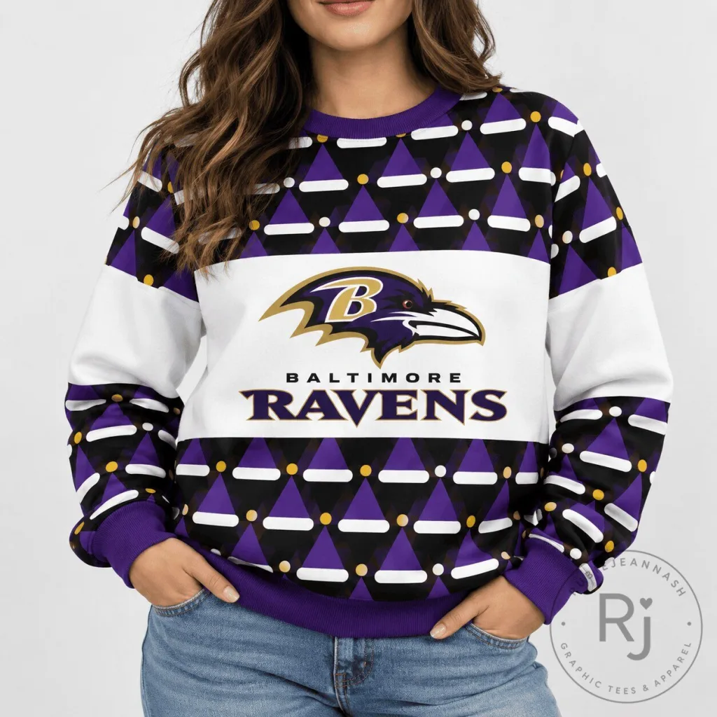 Baltimore Ravens Football Team Logo Geometric Pattern Crewneck Sweatshirt Baltimore Ravens Football Team Logo Geometric Pattern Crewneck Sweatshirt