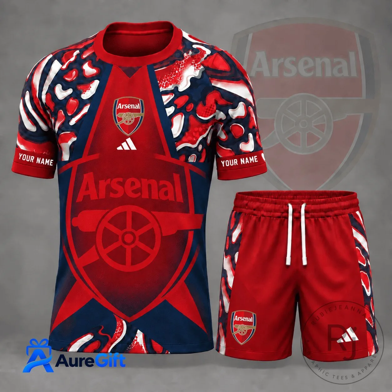 Arsenal Football Club Personalized Red and Blue Patterned Soccer Jersey 2 Arsenal Football Club Personalized Red and Blue Patterned Soccer Jersey