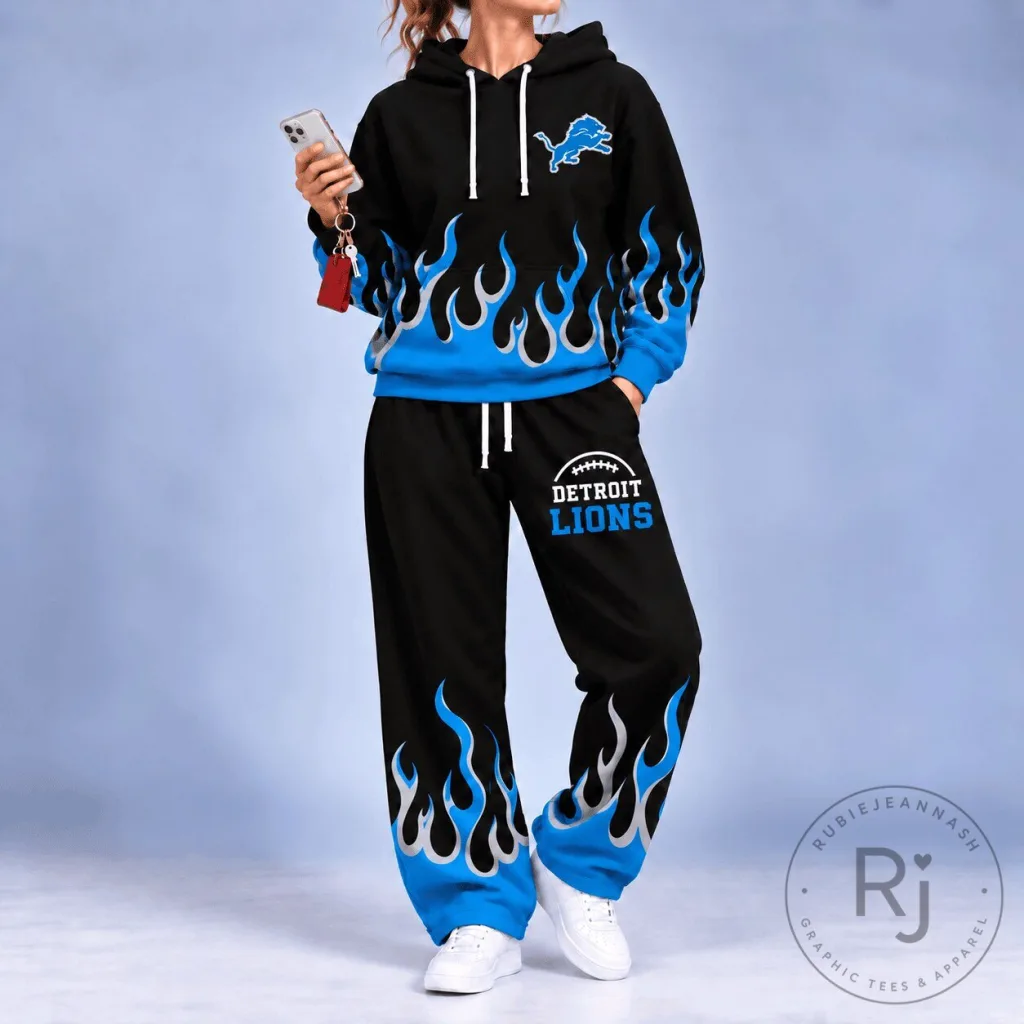 Detroit Lions Blue Flame Hoodie and Pants Set Detroit Lions Blue Flame Hoodie and Pants Set
