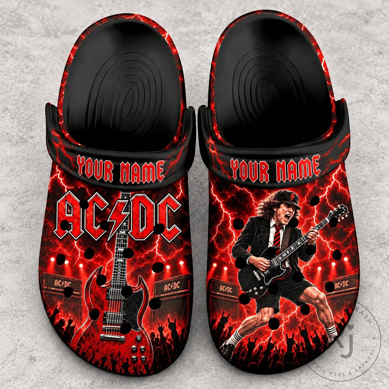 AC/DC Angus Young Rock Band Lightning Bolt Custom Name Clogs Shoes